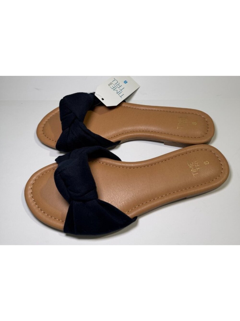 Time &Tru Womens Knot Slide Sandals Size 8 Blue Slip On Casual Summer Shoes NWT